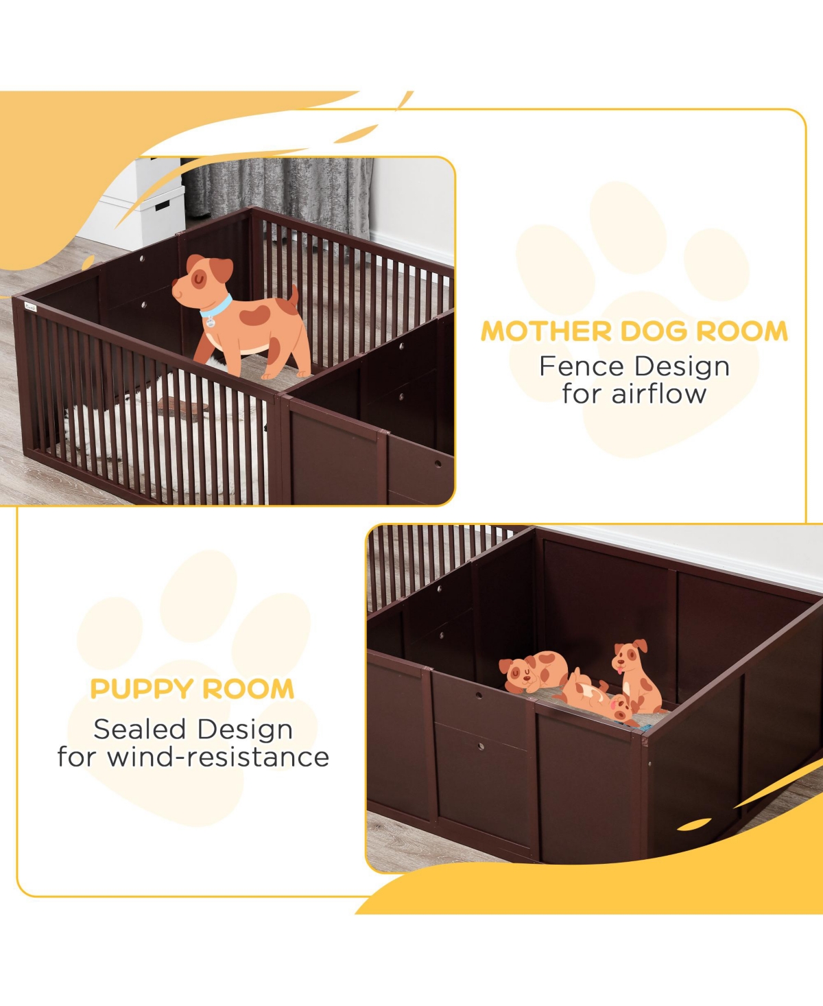 Streamdale Furniture Cozy Whelping Box with Removable Doors and Puppy Playpen