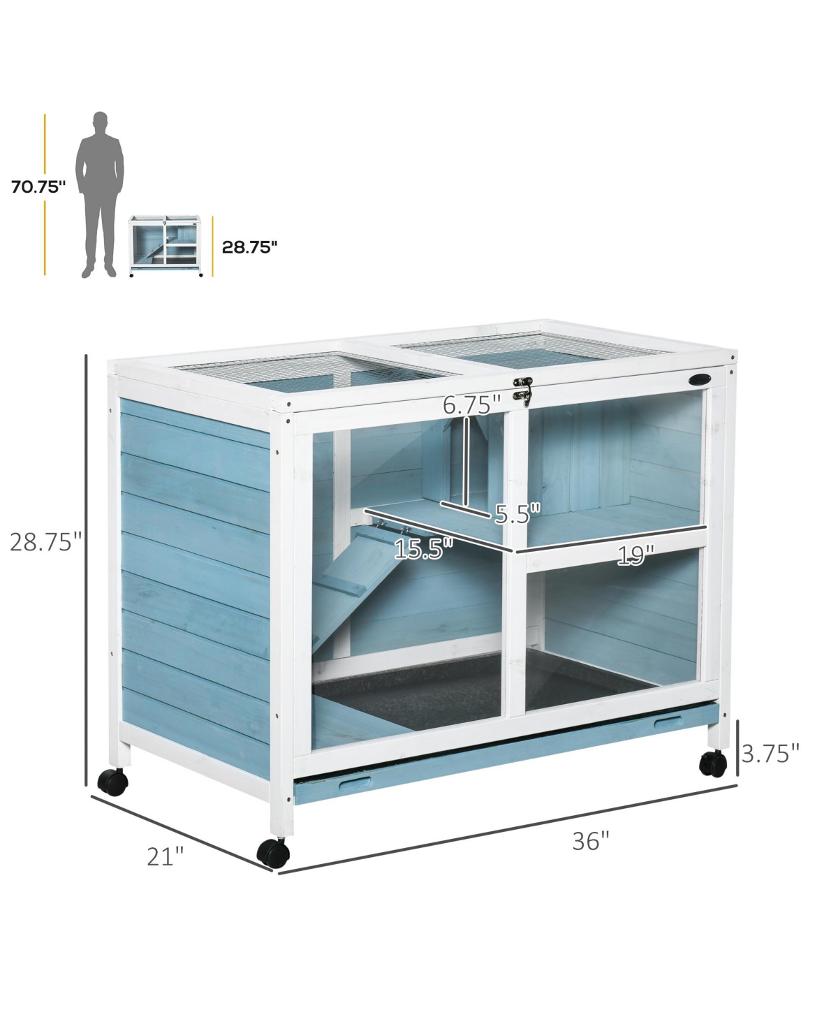 Streamdale FurnitureRabbit Hutch with Wheels and Desk - Light blue