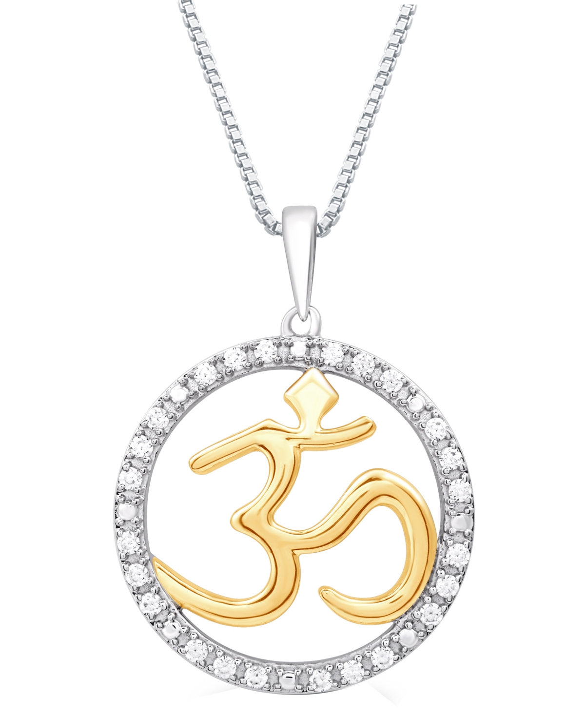 Diamond Om Openwork Halo 18" Pendant Necklace (1/4 ct. t.w.) in Sterling Silver & 14k Gold-Plate - Sterling Silver  Gold-Plate