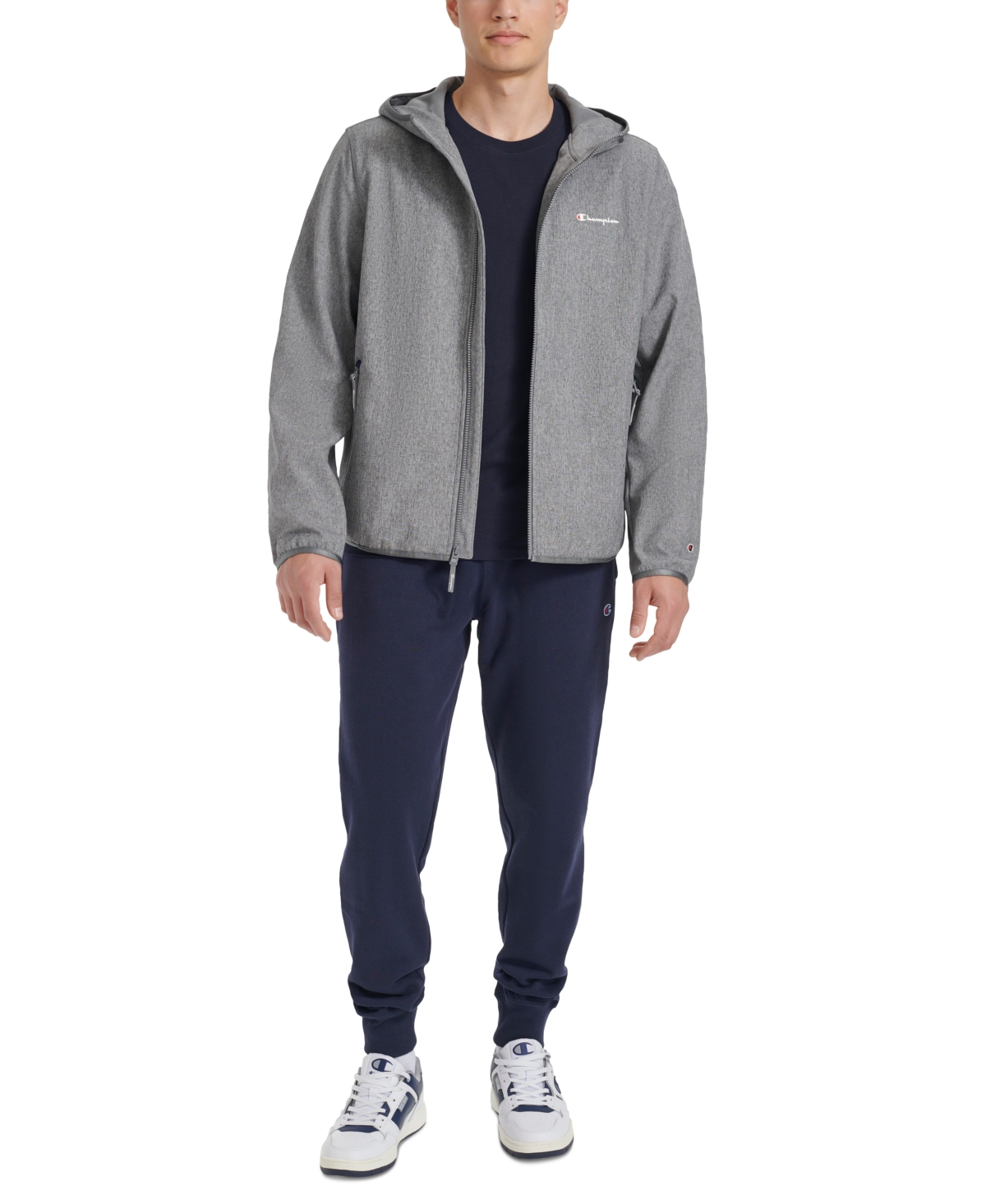 Champion Men's Lightweight Sport Shell Hooded Jacket In Heather Grey