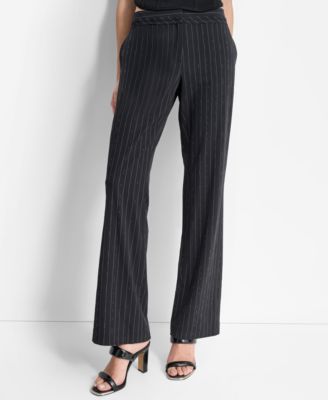 DKNY - Women's Pinstriped Pleated-Waist Wide-Leg Pants
