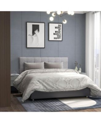 Linen Upholstered Headboard with Solid Rubber Wood Legs-Gray