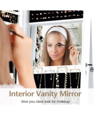 Standing Lockable Jewelry Storage Organizer with Full-Length Mirror-White