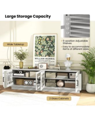 4-Door TV Stand for TVs up to 75 Inch Media Console Table with Adjustable Shelves-Oak