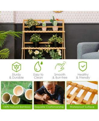 Bamboo Ladder Plant Stand 3-Tier Foldable Flower Pot Display Shelf Rack