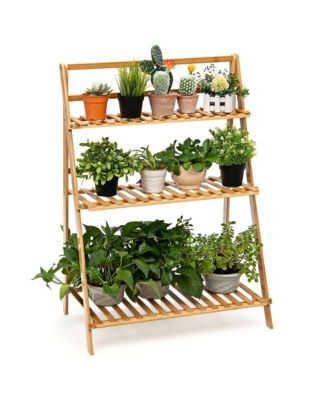 Bamboo Ladder Plant Stand 3-Tier Foldable Flower Pot Display Shelf Rack