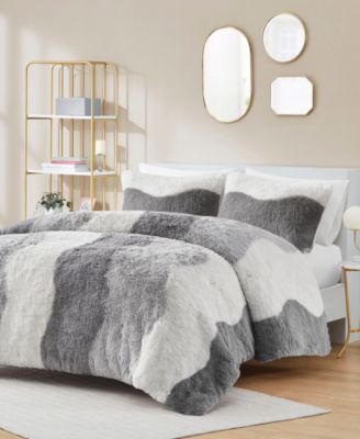 Cassie Ombre Shaggy Faux Fur 3 Piece Comforter Set, Full/Queen