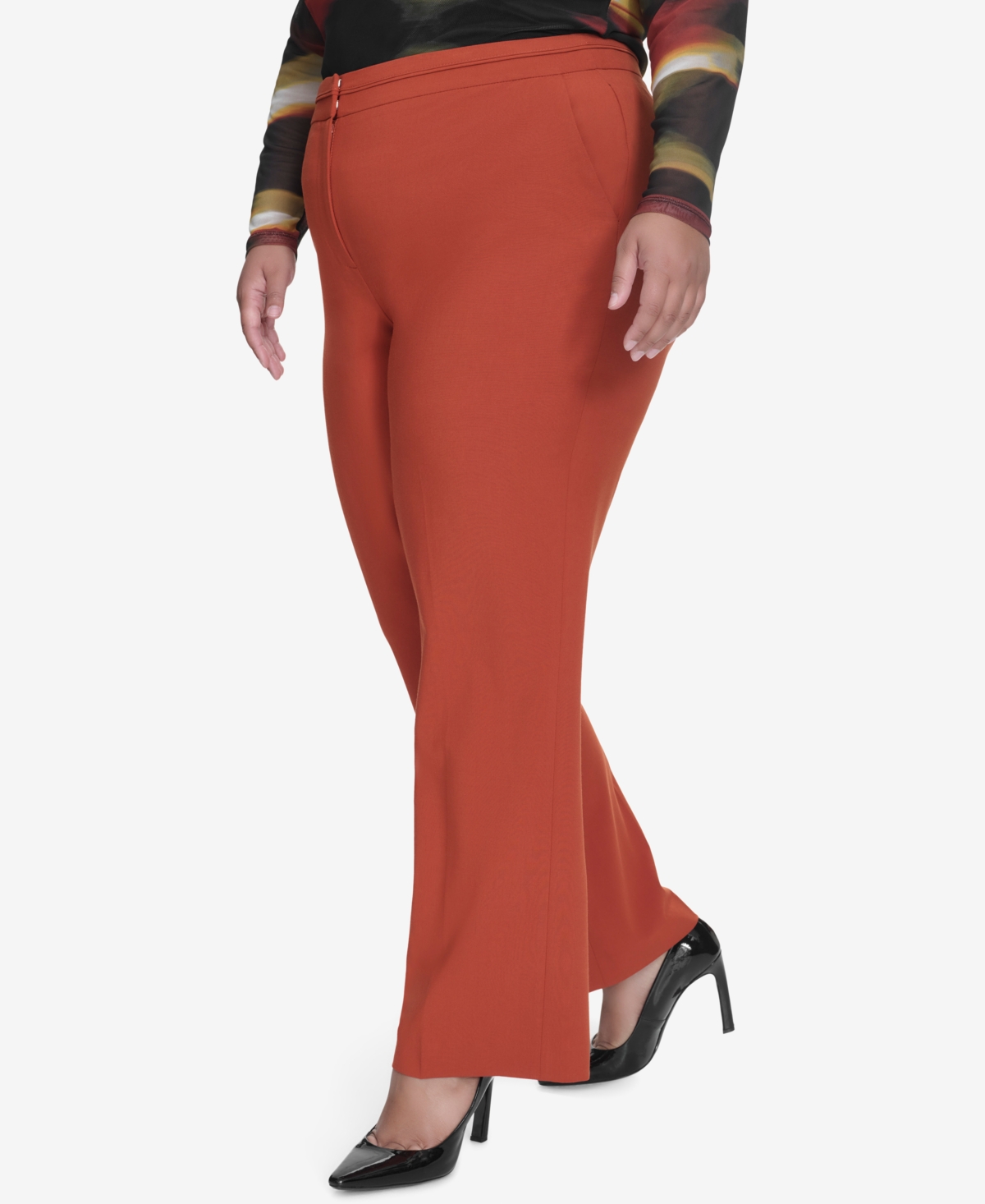 Dkny Plus Size Seamed Waistband Wide-Leg Pants