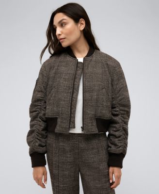 Kenneth Cole - Women's Plaid Shirred-Sleeve Cropped Bomber Jacket