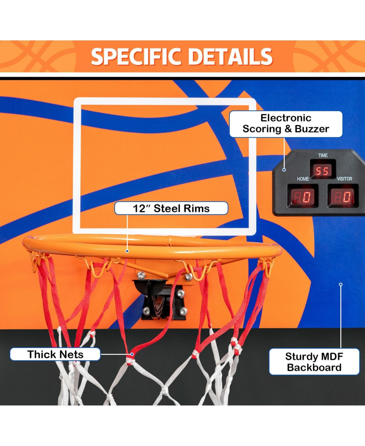 Vebreda Foldable Single Shot Basketball Arcade Game with Electronic Scorer and Basketballs