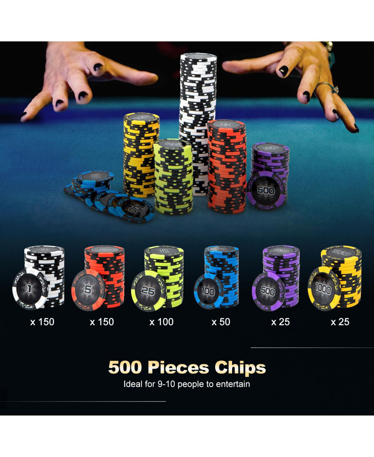 Детские игрушки VEBREDA 14 Gram Texas Hold'em Poker Chip Set, 500-Piece, Ages 13+, цвет: Чёрный — фото 5