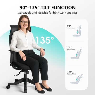Mesh Office Chair Ergonomic Recliner Chair with 3D Adjustable Armrests & Lumbar Support