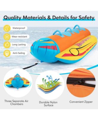 3-Person Inflatable Banana Boat with 3 EVA-padded Seats and Handles