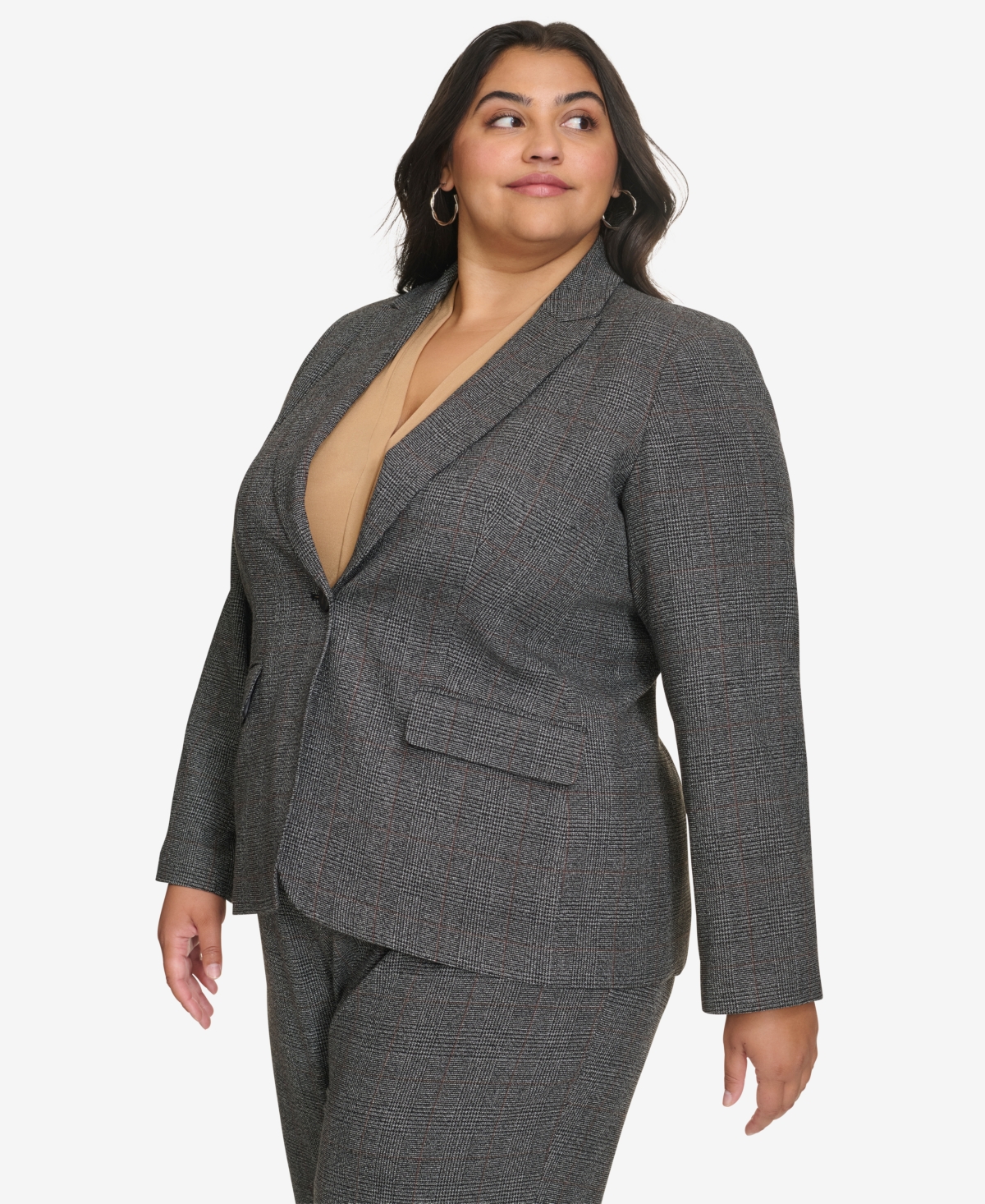 CALVIN KLEIN PLUS SIZE SINGLE-BUTTON PADDED-SHOULDER BLAZER 