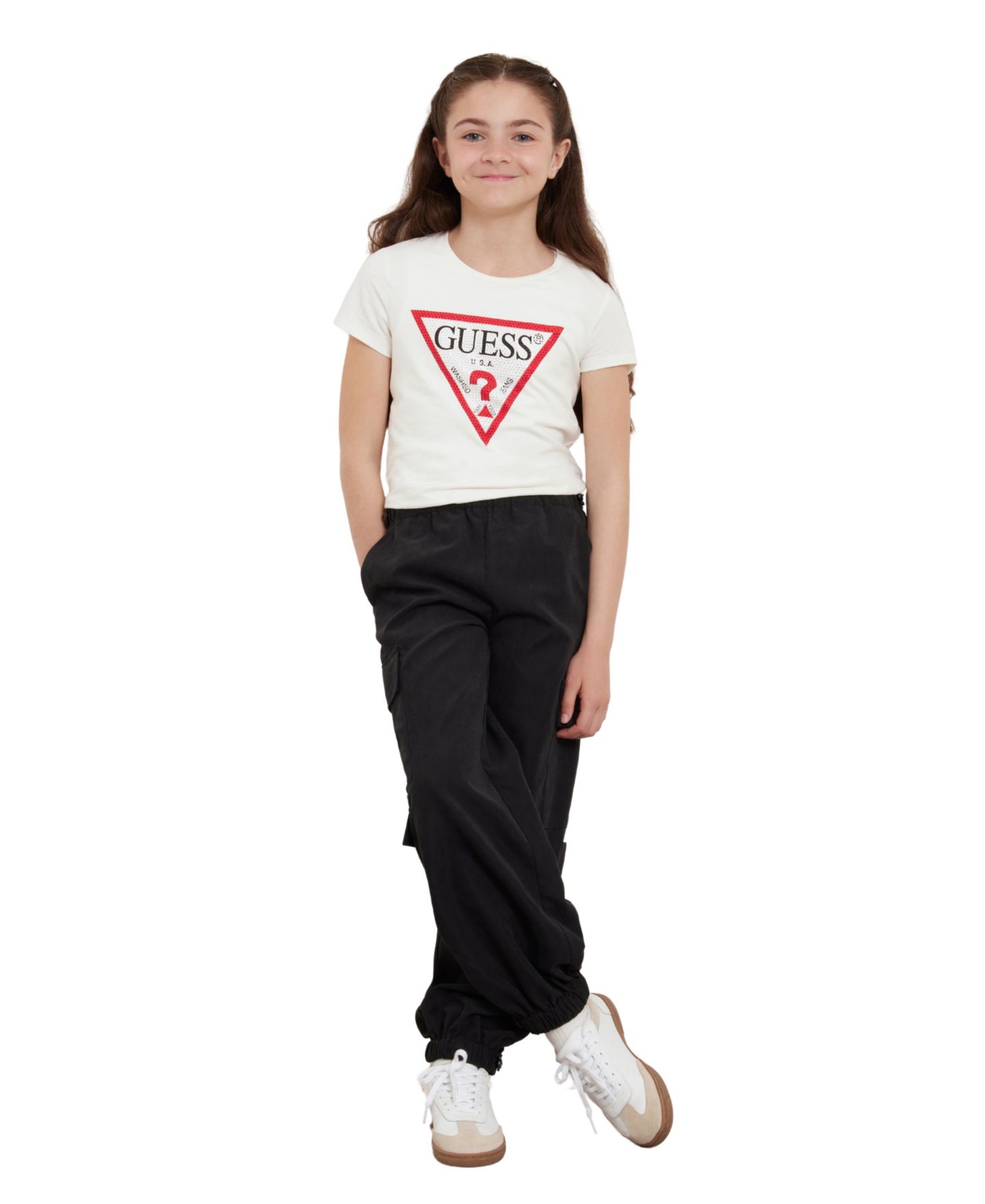 Брюки GUESS Parachute Cargo Pants для девочек, цвет: Чёрный — фото 2