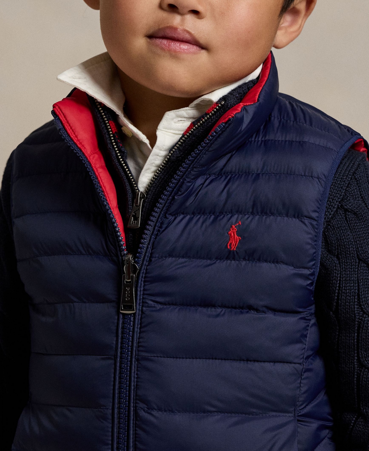 Polo Ralph Lauren Toddler and Little Kid's Unisex P-Layer 2 Reversible Quilted Vest Jacket -Red