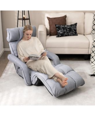 6-Position Adjustable Floor Chair with Adjustable Armrests and Footrest-Gray