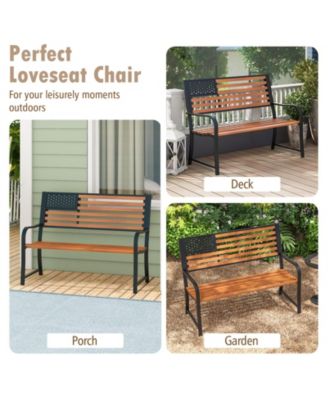 50 Inch Outdoor Garden Bench with Flag Pattern Backrest