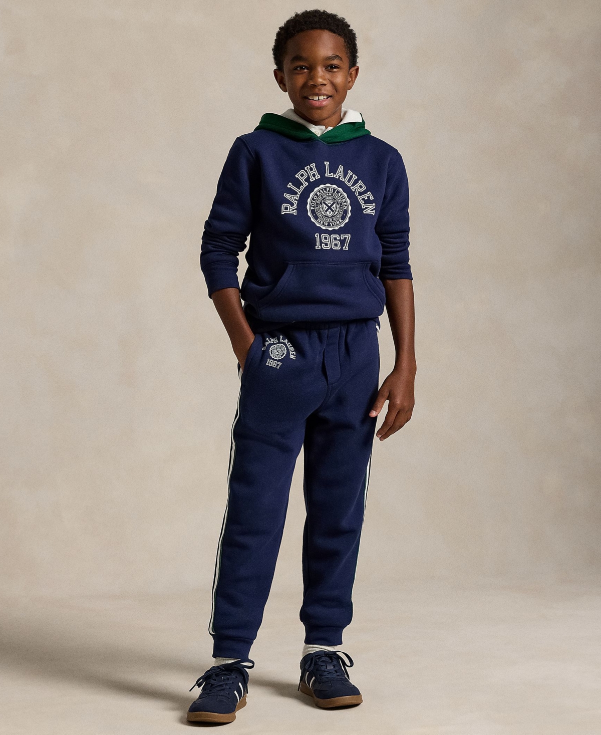 Polo Ralph Lauren Big Boys Logo Color-Blocked Fleece Hoodie Sweatshirt -New Forest