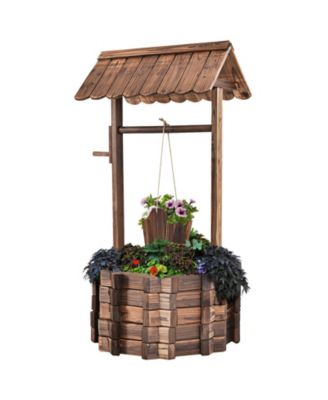 Outdoor Wooden Wishing Well Planter Bucket