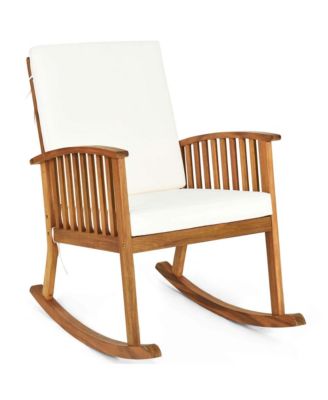 3 Pieces Acacia Wood Rocking Bistro Set with Coffee Table and Cushions for Lawn