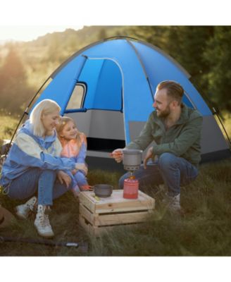 3 Person Outdoor Camping Tent with Removable Floor Mat for Camping Hiking Traveling-Blue