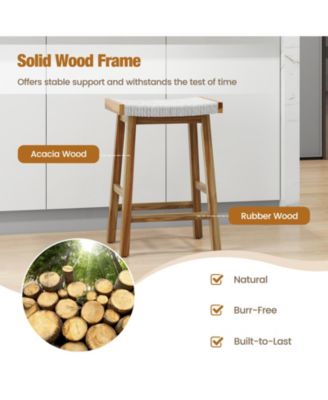 Set of 2 25.5 Inch Dining Bar Stool with Seaweed Woven Seat