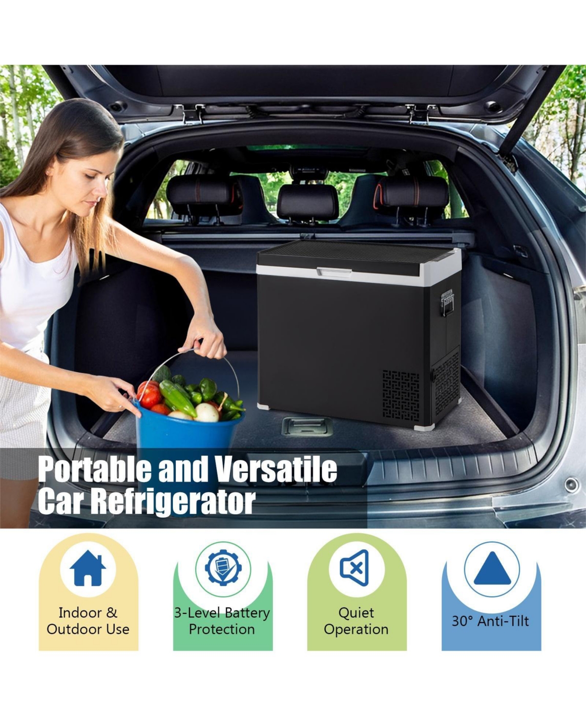 Givimo 53QT Portable Dual Zone 12V Car Refrigerator Compressor Fridge Freezer for Vehicles Camping Travel- Black