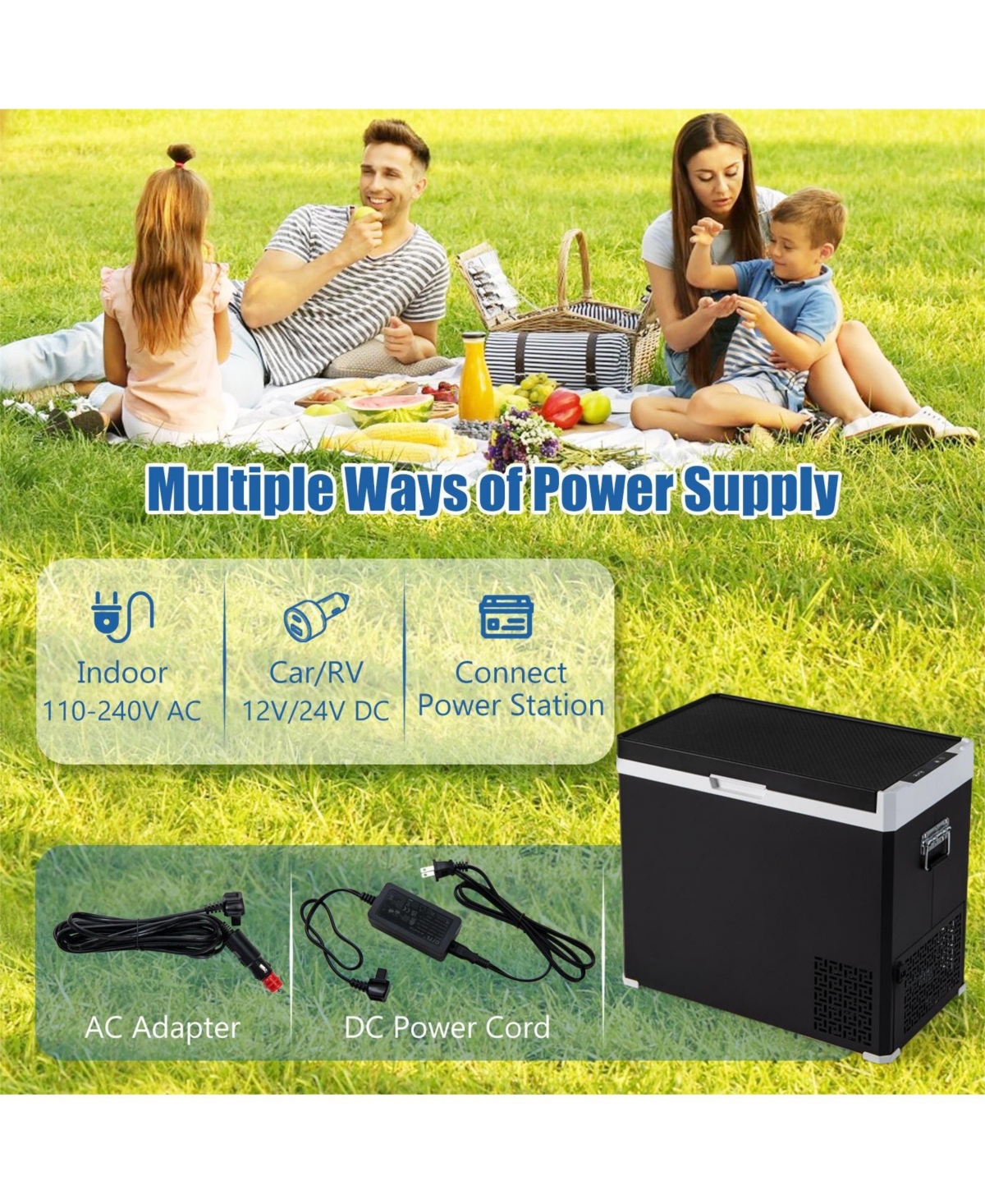 Givimo 53QT Portable Dual Zone 12V Car Refrigerator Compressor Fridge Freezer for Vehicles Camping Travel- Black