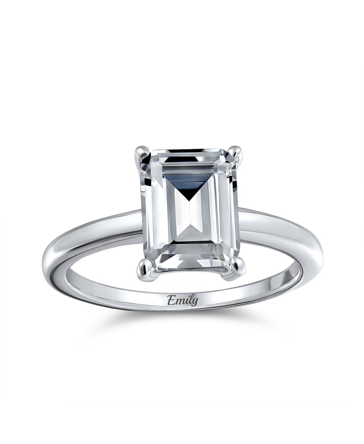 Bling Jewelry Classic Timeless Simple 2.5CT Rectangle Emerald Cut Cz Solitaire Promise Ring For Women Thin Band Sterling Silver