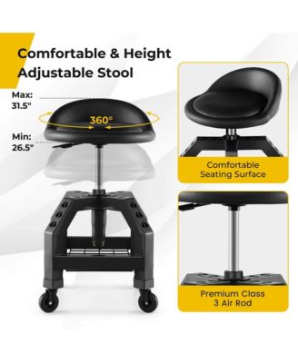 Rolling Seat Mechanic Stool Chair with Tool Tray 4 Universal Wheels for Factory