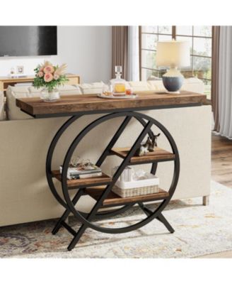 Console Table, 39.4-Inch Entryway Table with Thickened Tabletop, 4- Tier Industrial Narrow Hallway Sofa Table with Geometric Metal Frame for Living Room, Entryway