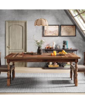 62” Wood Dining Table for 4-6 People, Farmhouse Large Rectangle Kitchen Table, Dinner Table Kitchen & Dining Room Furniture with Carved Turned Legs