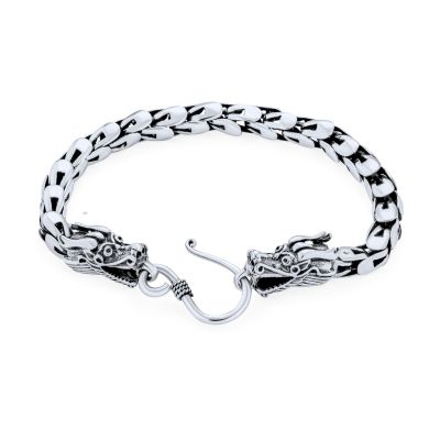 Dragon Bracelet Head Dragons Scales Chain For Women Sterling Silver Eye Hook Clasp 8 Inch