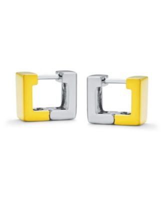 Contoured Square Huggie Hoop Earrings Sterling Silver