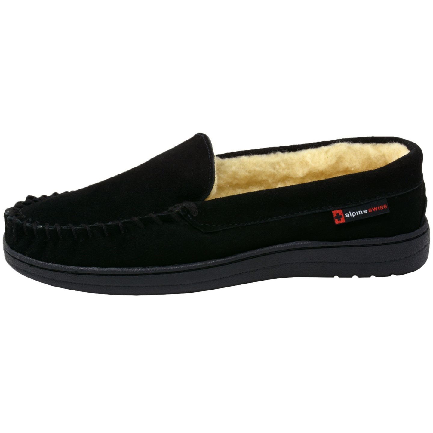 Мужские тапочки Alpine Swiss Moccasin Slippers Genuine Suede House Shoe Memory Foam Insole Plush Faux Shearling Lining Comfy Indoor Outdoor Anti-Slip Rubber Sole, цвет: Чёрный — фото 6