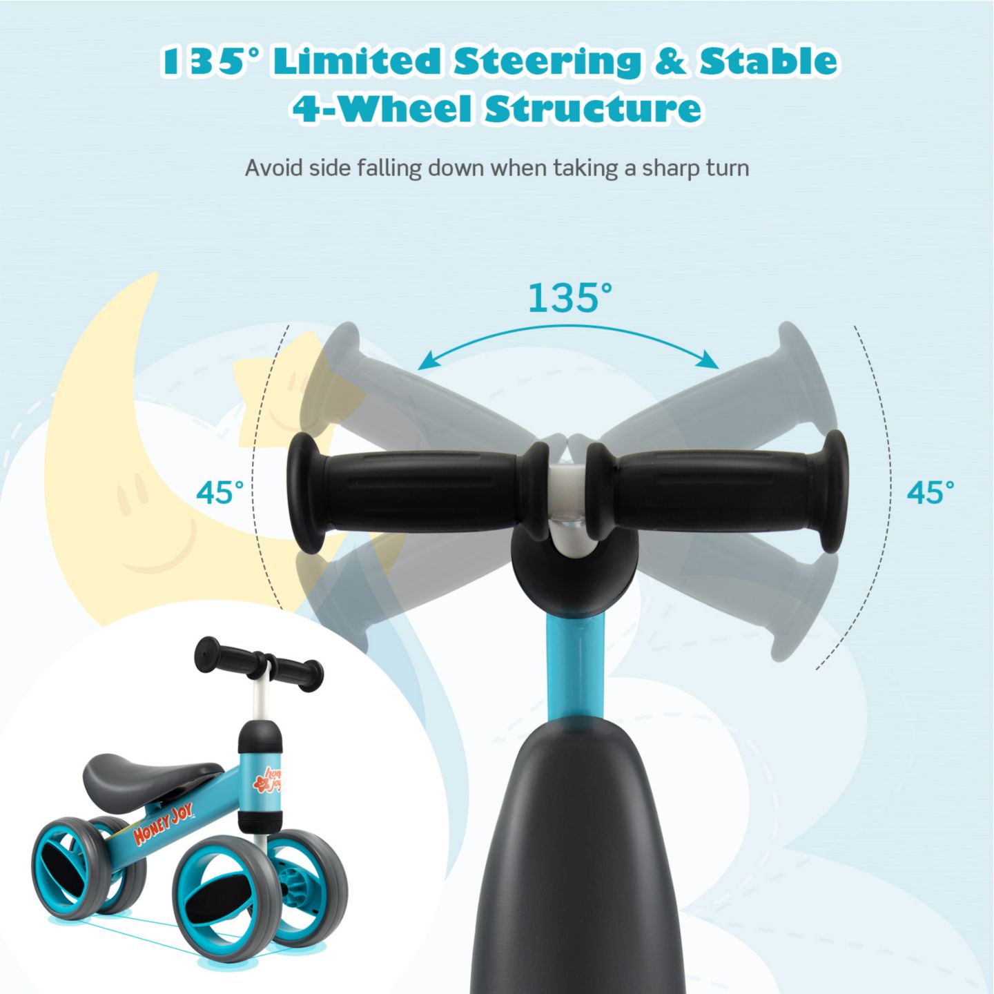 Детская игрушка Costway Baby Balance Bike 4-Wheel Lightweight Steel, Ages 1-2 Years, цвет: Синий — фото 9