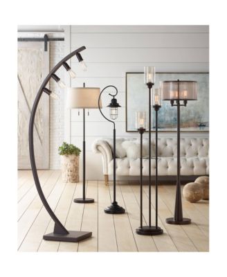 Nayla Modern Floor Lamp 62 1/2" Tall Bronze Metal Off White Fabric Tapered Drum Shade for Living Room Bedroom Office House Home