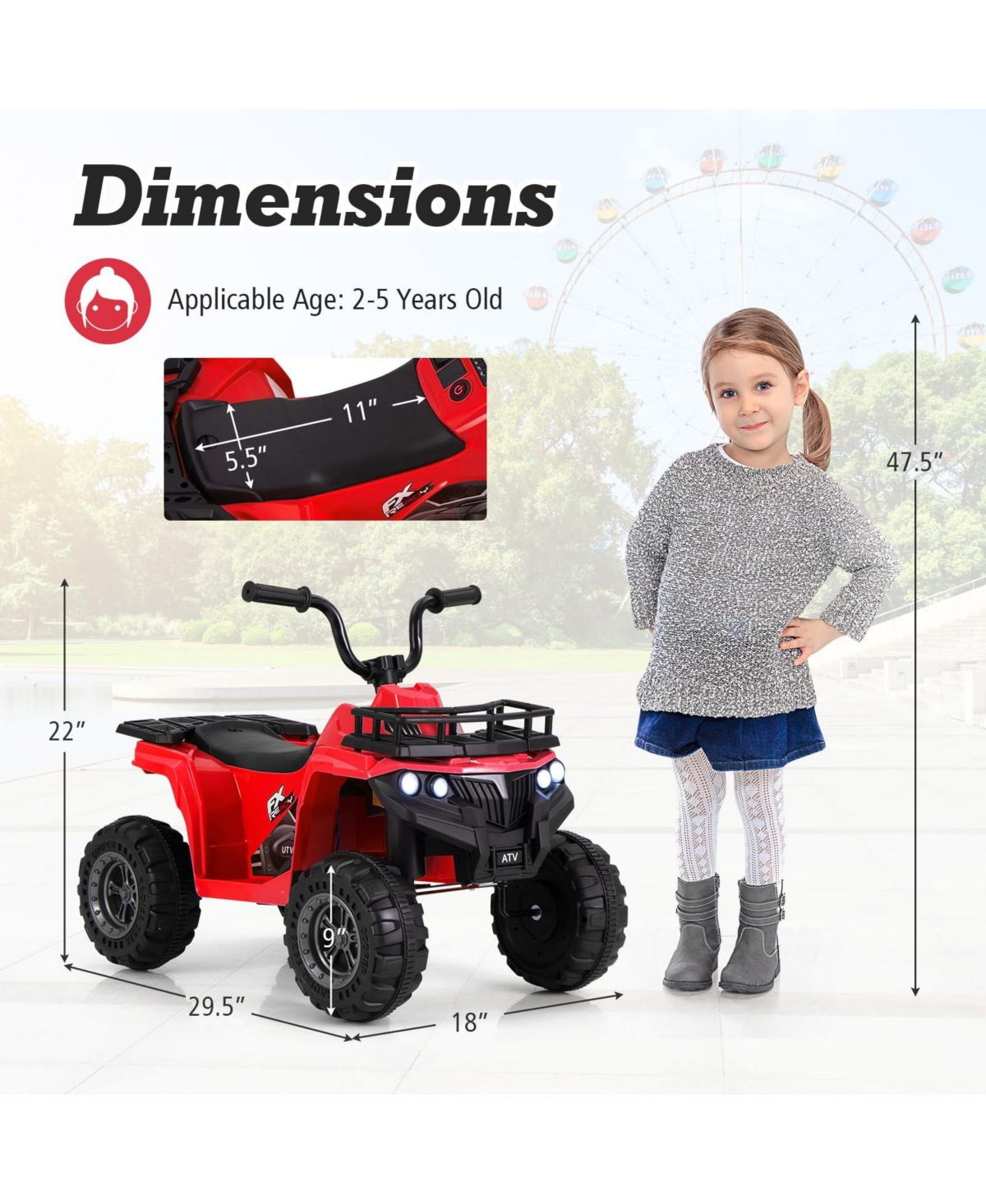 6V Kids Ride On Electric Atv with Led Headlights and MP3 Player-Blue