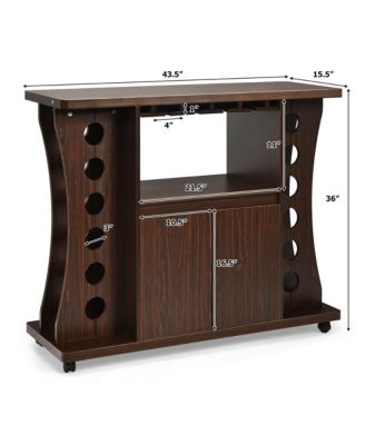Rolling Buffet Sideboard Wooden Bar Storage Cabinet w/ Wine Rack & Glass Holder