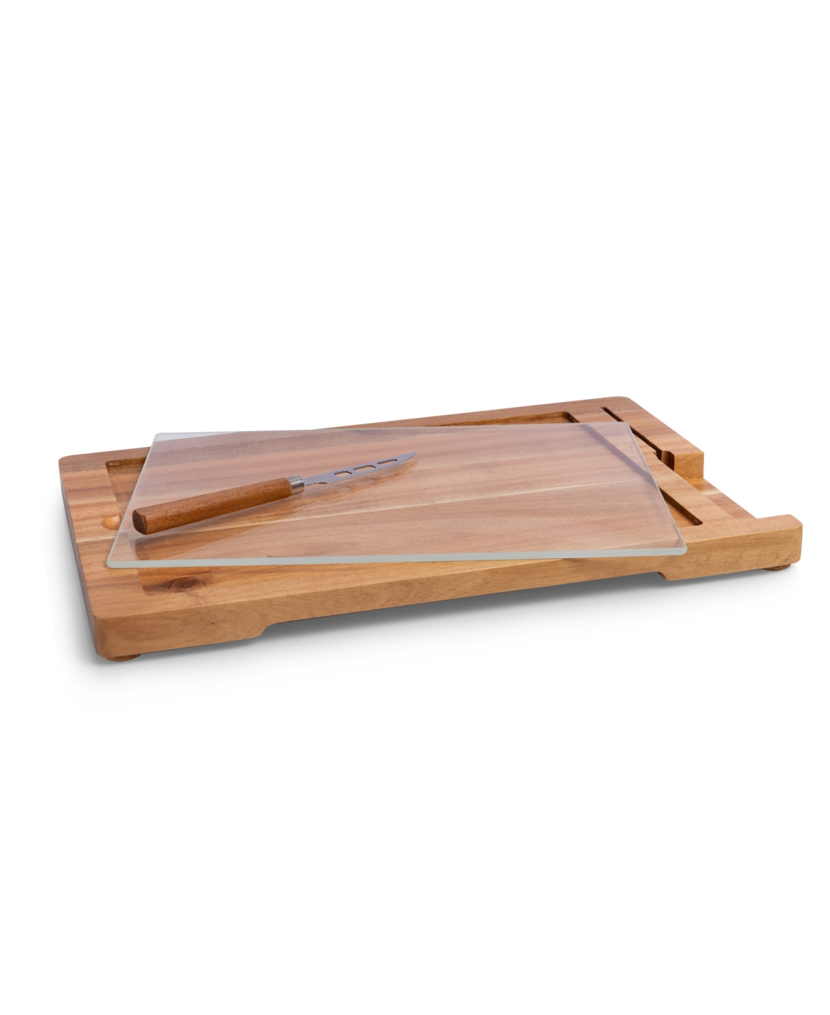Toscana Ventana Glass And Acacia Cheese Board And Knife Set In Acacia Wood