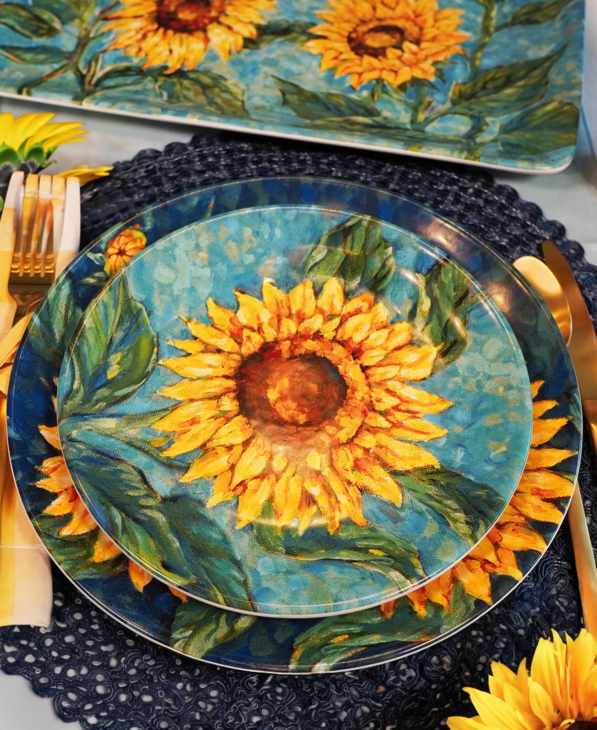 Certified International Golden Sunflowers Set Of 4 Salad Plates In Miscellaneous