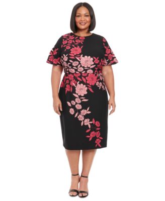 London Times - Plus Size Printed Short-Sleeve Midi Dress