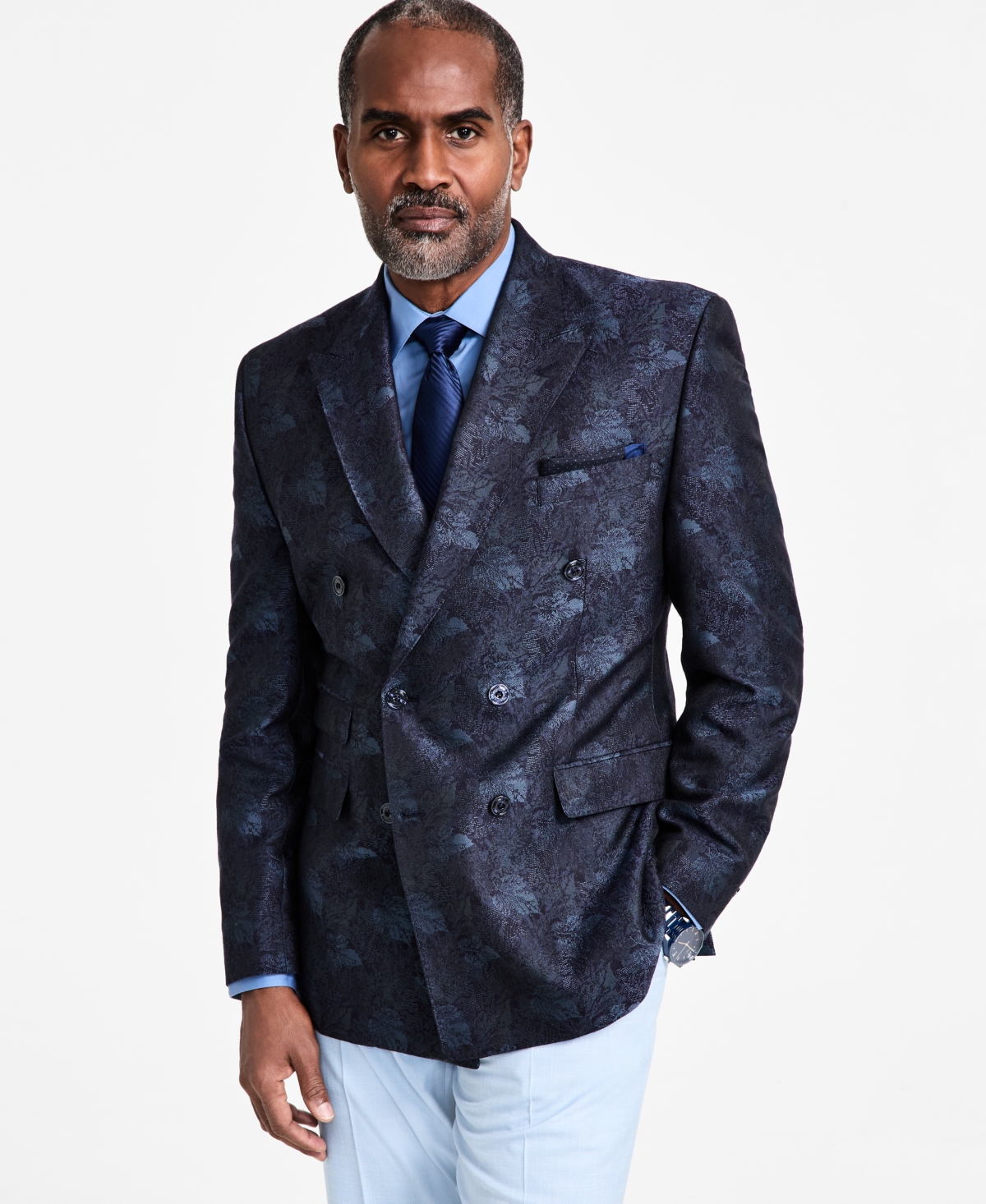 Men's Classic-Fit Jacquard Double-Breasted Dinner Jacket - Blue/navy