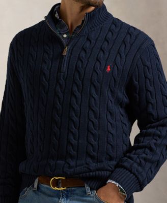 Men's Big & Tall Cable-Knit Cotton Quarter-Zip Sweater
