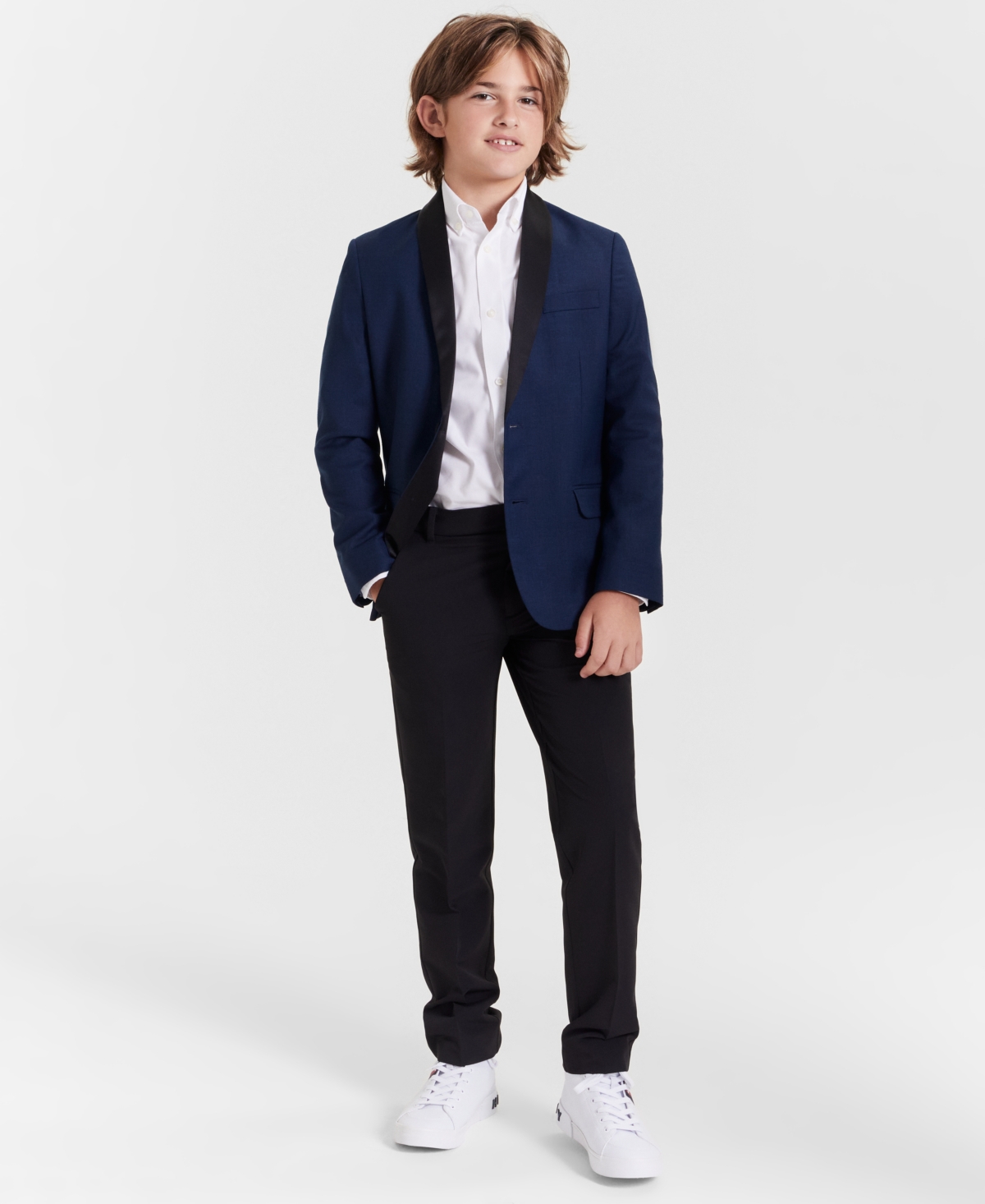 Tommy Hilfiger Big Boys Stretch Sharkskin Shawl Collar Sportscoat In Dark Blue