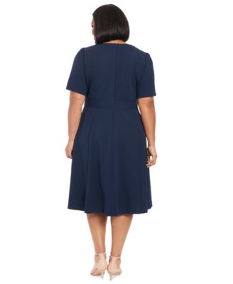 Plus Size Fit & Flare Scuba Crepe Midi Dress