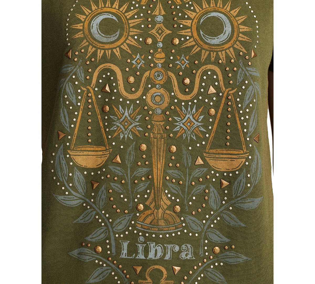 Lucky Brand Women's Libra Scales Studded Classic T-shirt In Rifle Green
