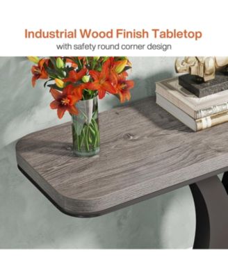 Modern Gold Console Table, 40 inch Narrow Entryway Foyer Table with Geometric Base, Rustic Hallway Accent Table for Living Room, Entrance