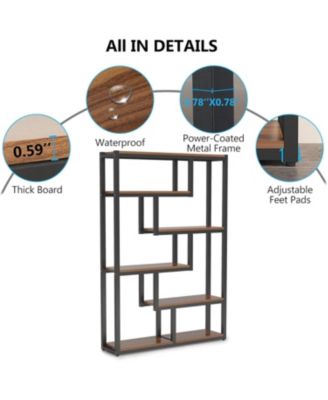 6-Shelf Industrial 69-Inch Tall Bookshelf with Staggered Display Shelves and Metal Frame Etagere Bookcase for Home Office